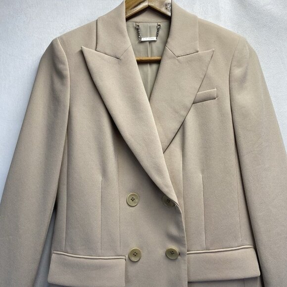 ELIE TAHARI Peak Lapel Collar Lined Blazer Jacket Women Sz 0 Beige Shoulder Pads - Picture 16 of 16